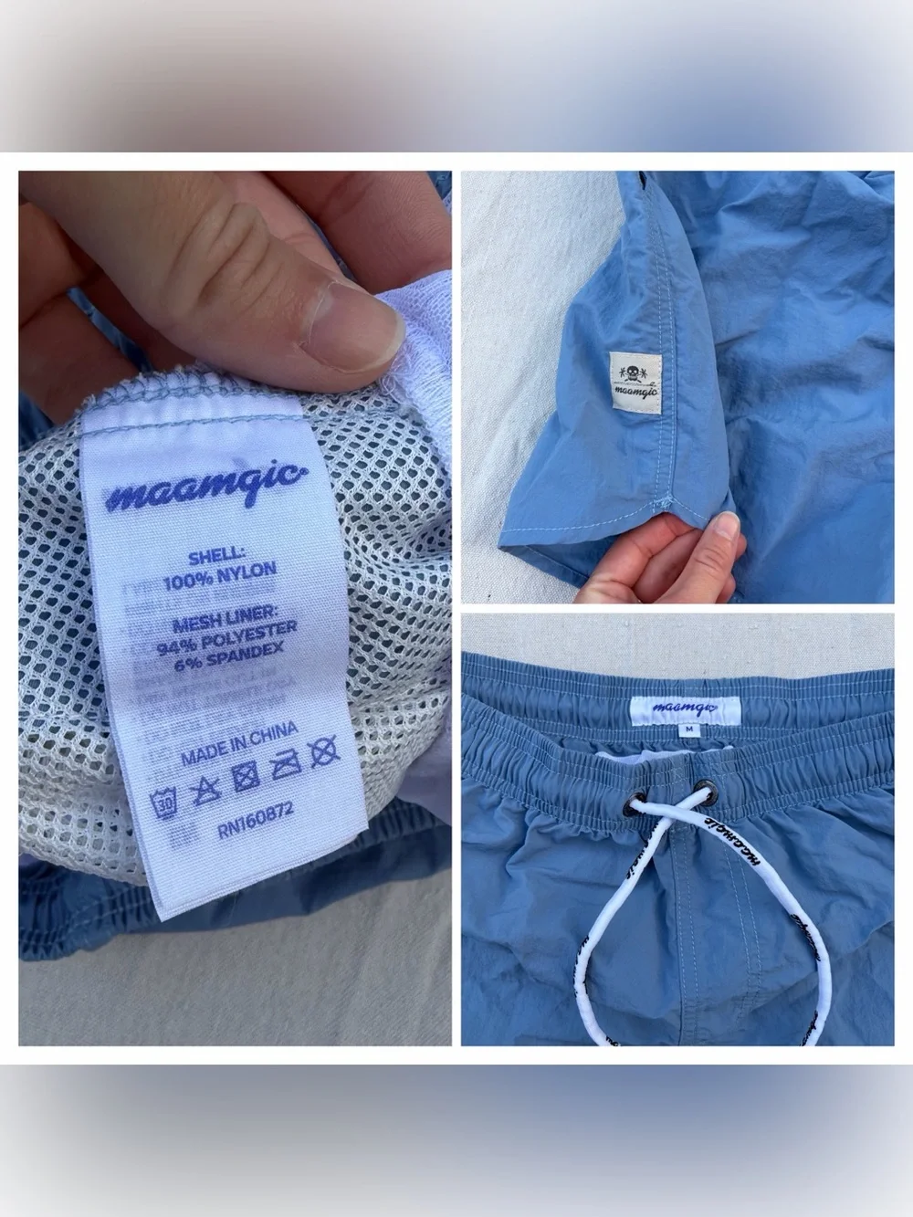Maamgic Blue Swim Trunks with Drawstring, Size M, Summer Beach Vacation